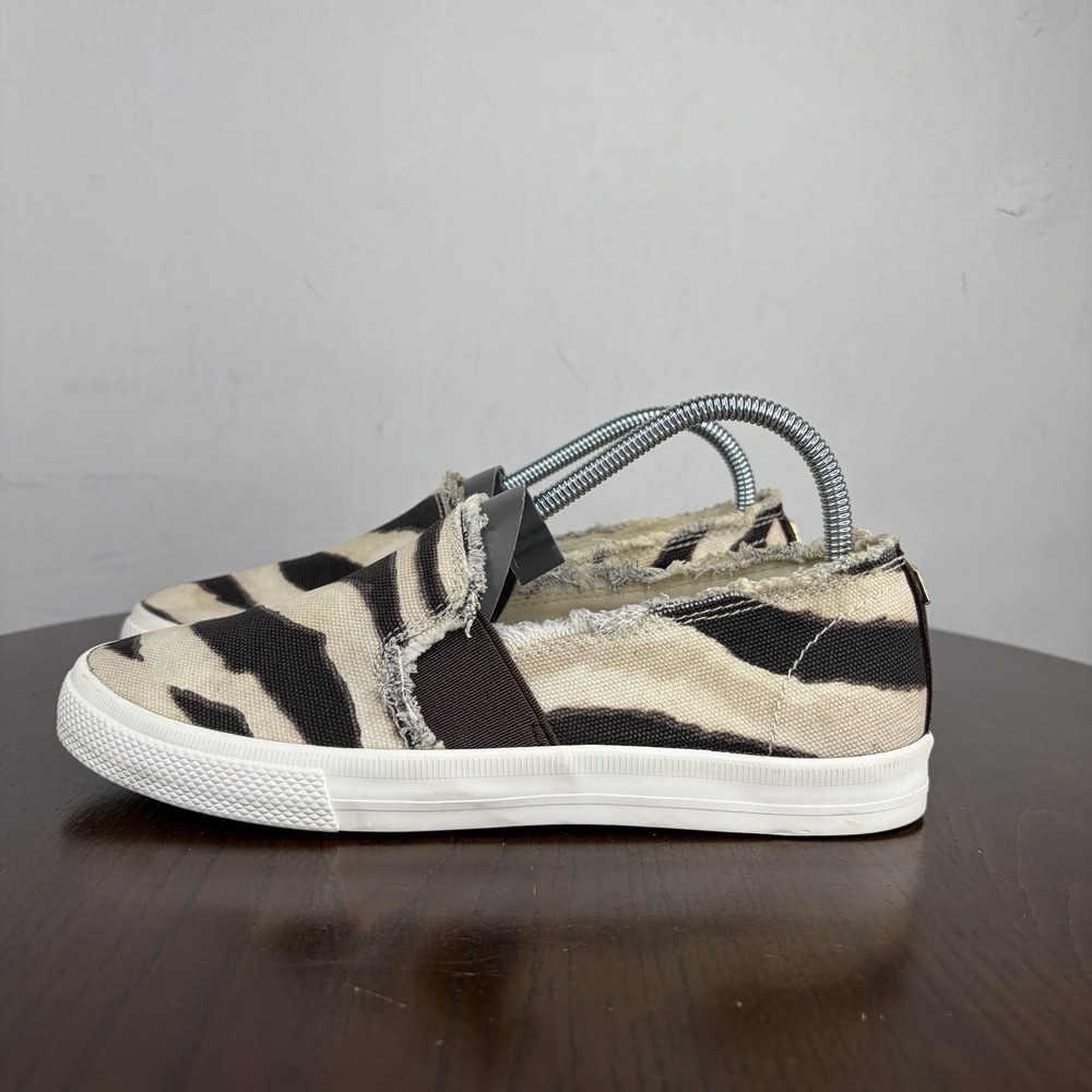 Ralth Lauren LRL Jinny Fray Shoes Women's 6.5B Brown Tan Zebra Slip On Sneakers